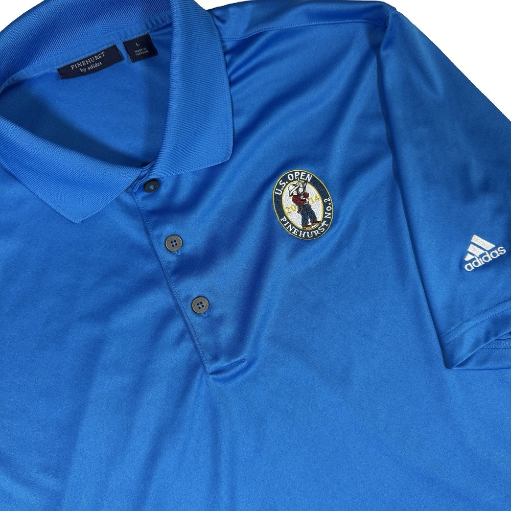 Adidas Pinehurst U.S. Open 2014 Golf‎ Polo Men L Blue Short Sleeve Logo Stretch